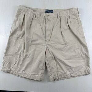 Vtg Polo Ralph Lauren Mens 37 Tyler Shorts Pleated Tan Beige Chino Baggy Tag 38